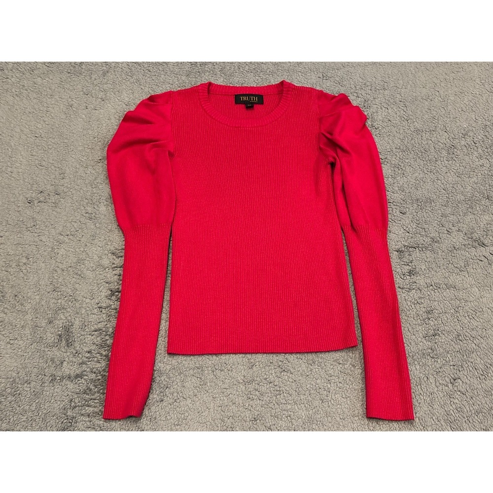 Truth by Republic Womens Small Magenta Pink Puff Long Sleeve Ribbed Sweater